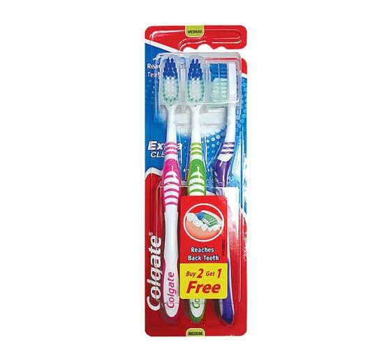 COLGATE EXTRA CLEAN vidutinio kietumo dantų šepetėlis, 3 vnt