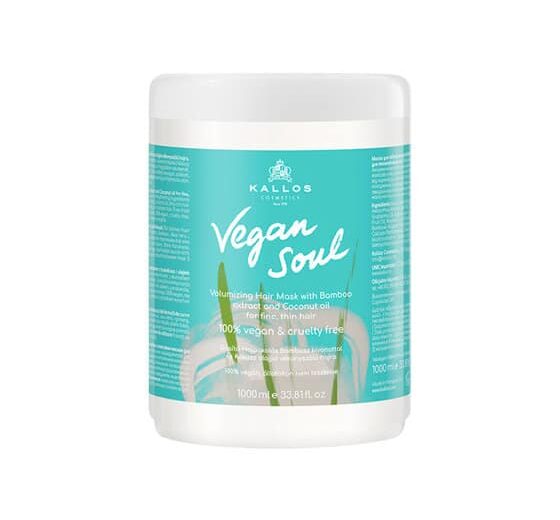 KALLOS VEGAN SOUL kaukė ploniems plaukams, 1000 ml